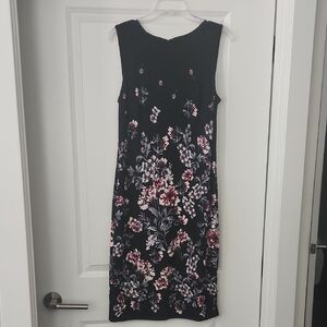 White House Black Market Black and Pink Floral Midi Dress